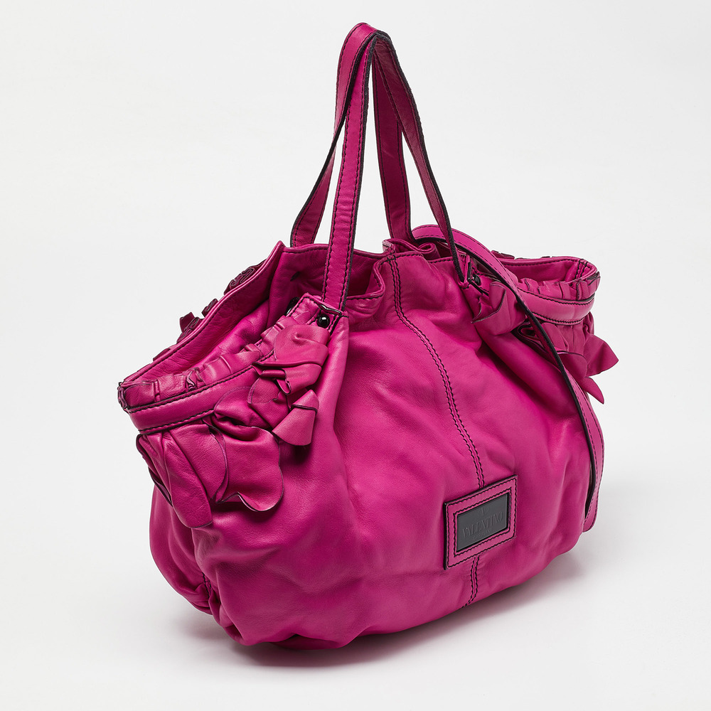 VALENTINO Pink Leather Ruffle Satchel - Picture 3 of 8
